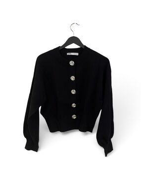 Zara Black Cardigan with Silver-Tone Decorative Buttons